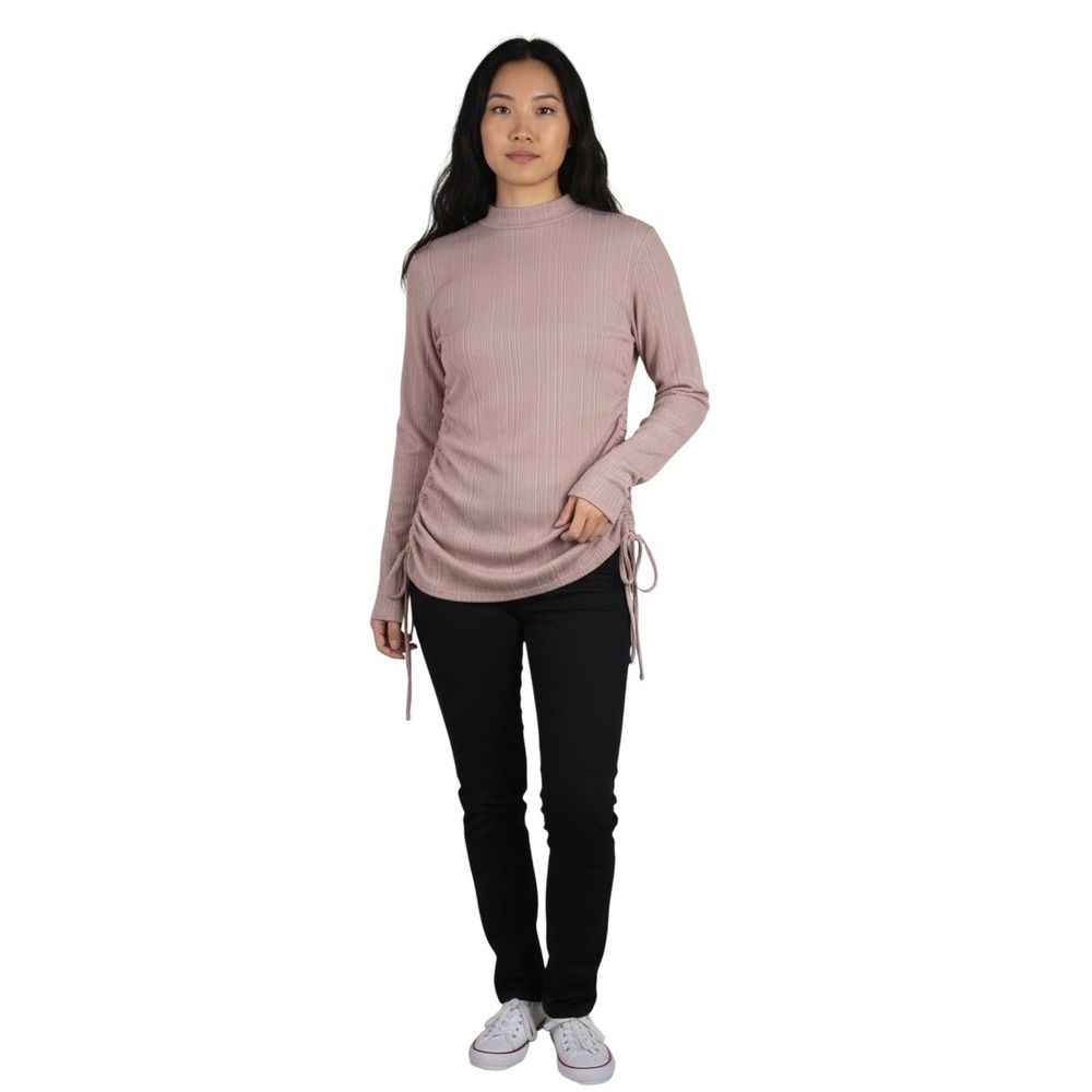 Guess Los Angeles Mauve Pink Ribbed Ruched Mock Neck Metallic Shimmer Top M